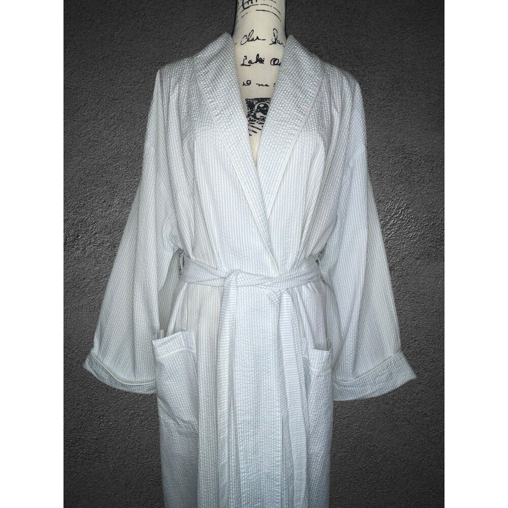 MATOUK Matteo Seersucker Robe Azure Stripe XL Unisex Luxury Spa Retail $256